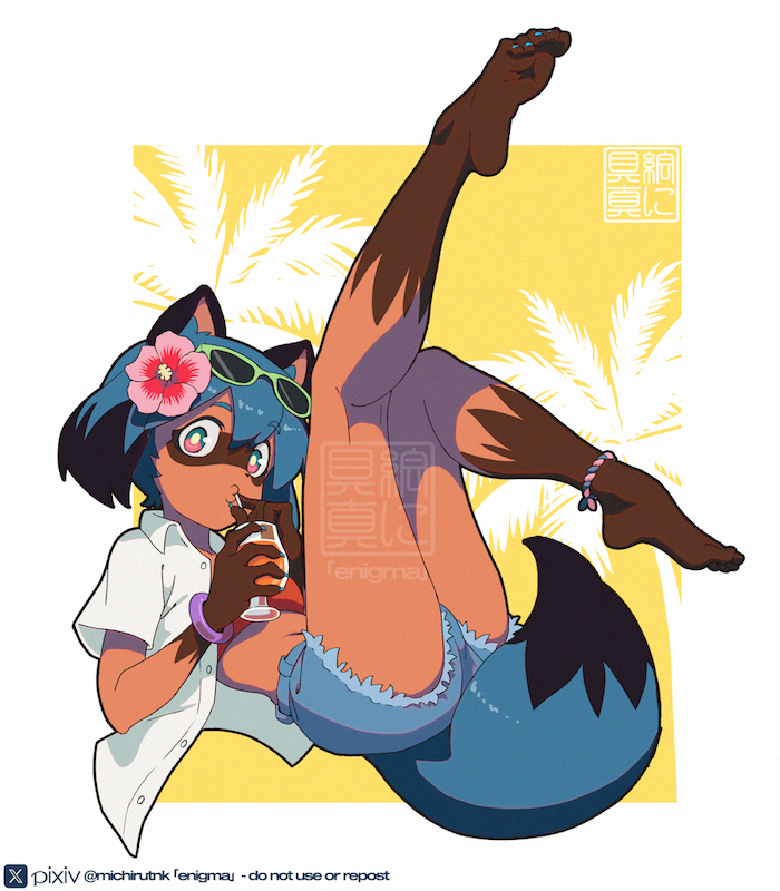 This is a pixiv picture whose title is 「夏だ！美味しいカクテルで優しい日差しを楽しみましょう」.