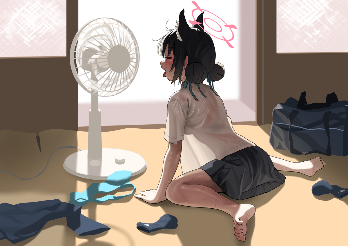 This is a pixiv picture whose title is "아 더워~".