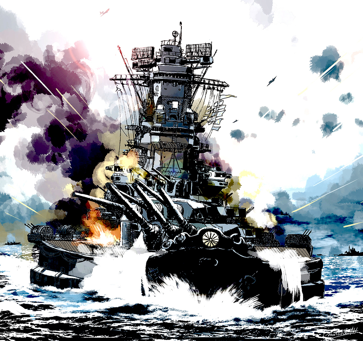 This is a pixiv picture whose title is 戦艦大和.
