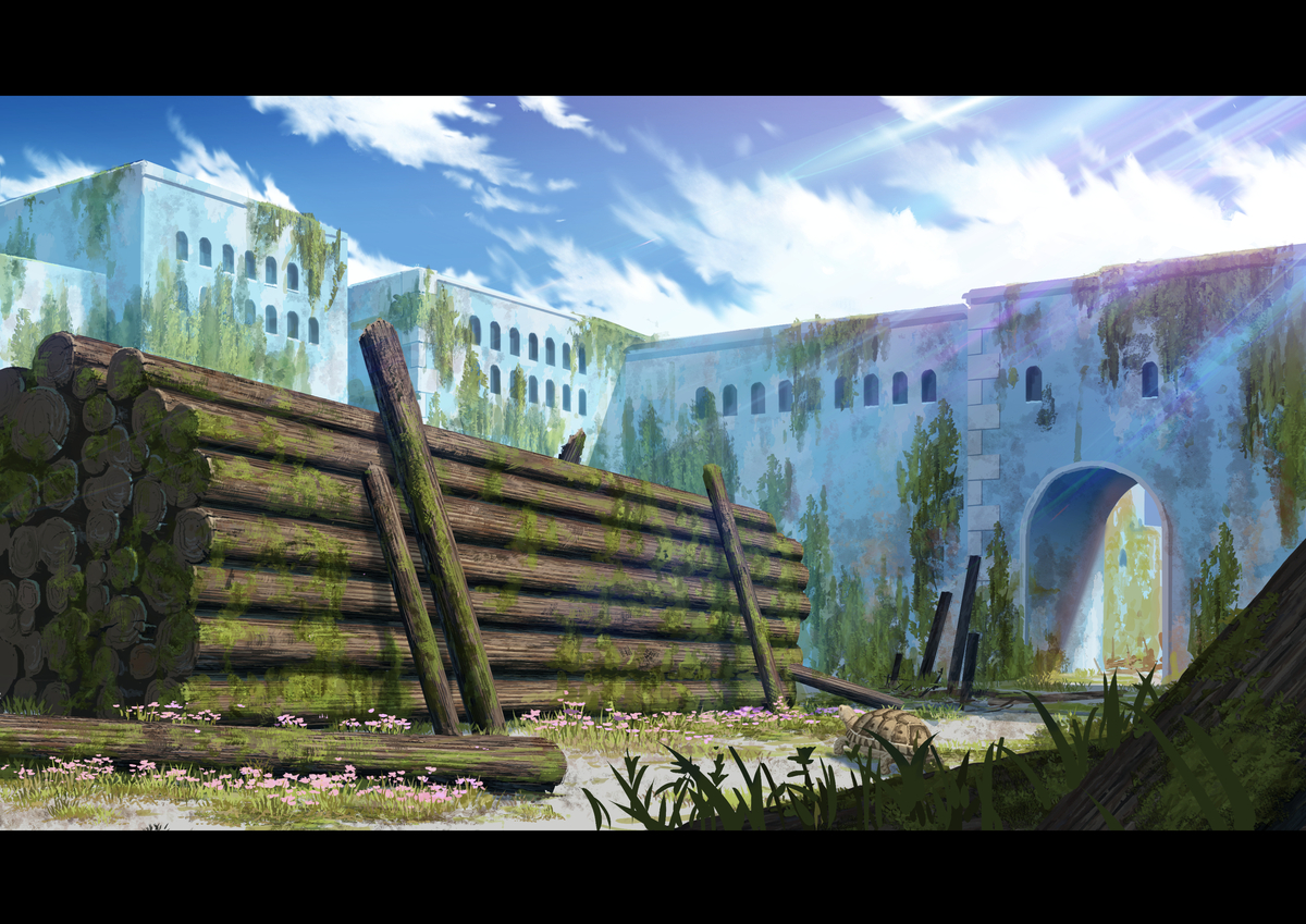 This is a pixiv picture whose title is 青い街の大冒険.