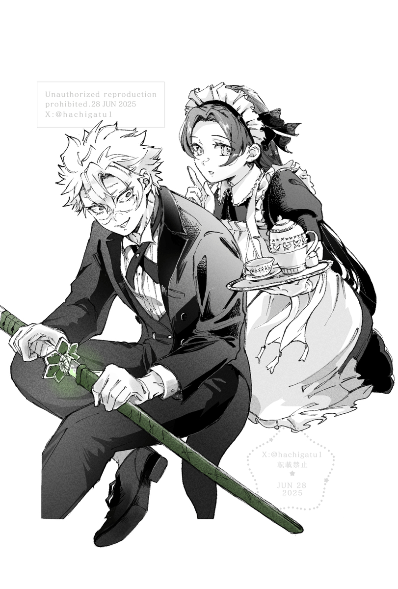 This is a pixiv picture whose title is メイド執事パロ🍃🌸.