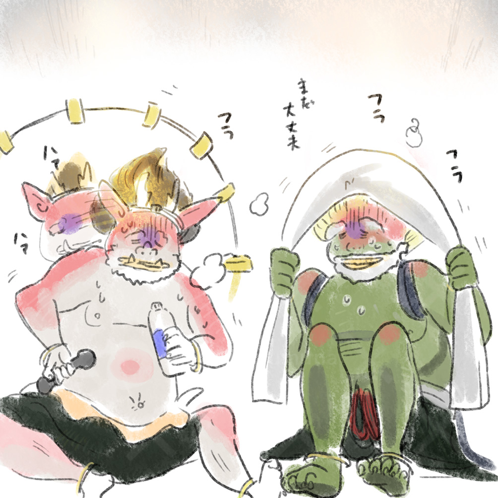 This is a pixiv picture whose title is 炎天下の風神雷神図.