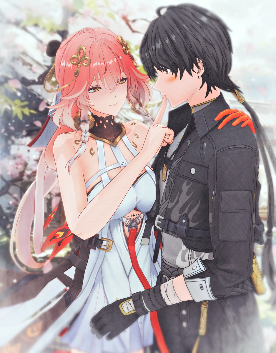 This is a pixiv picture whose title is 【MMD鳴潮】長離さん、漂泊者さん その２.