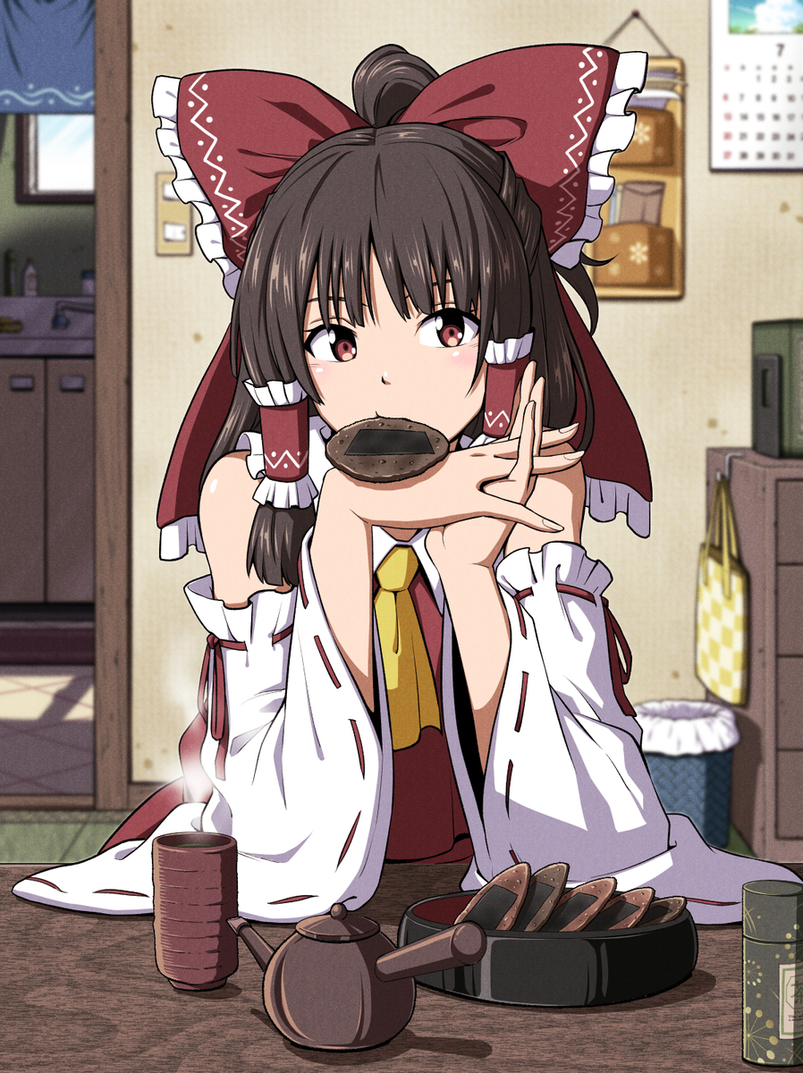 This is a pixiv picture whose title is 話を聞いてくれる素敵な巫女.
