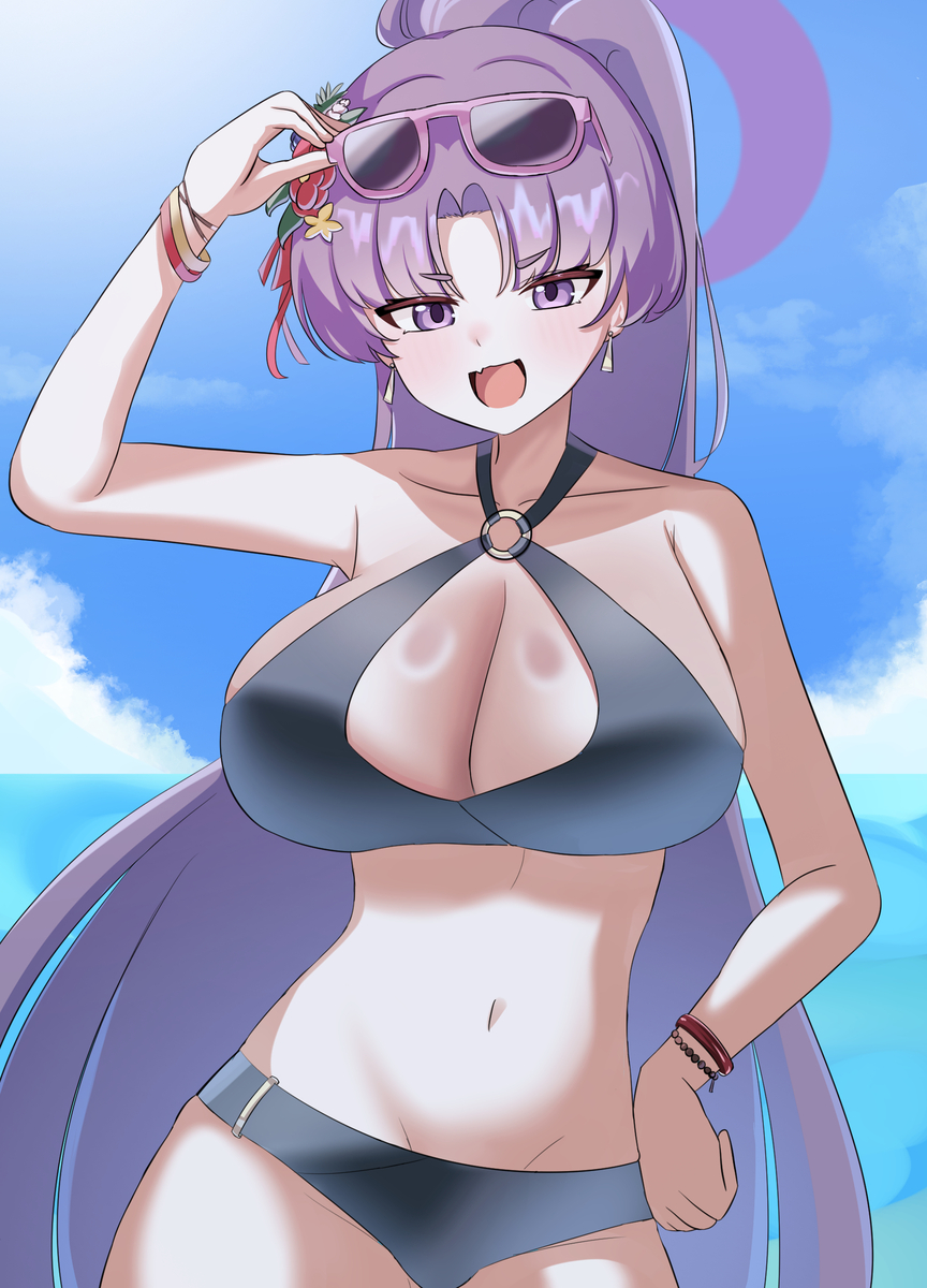 This is a pixiv picture whose title is 유카리 수영복.