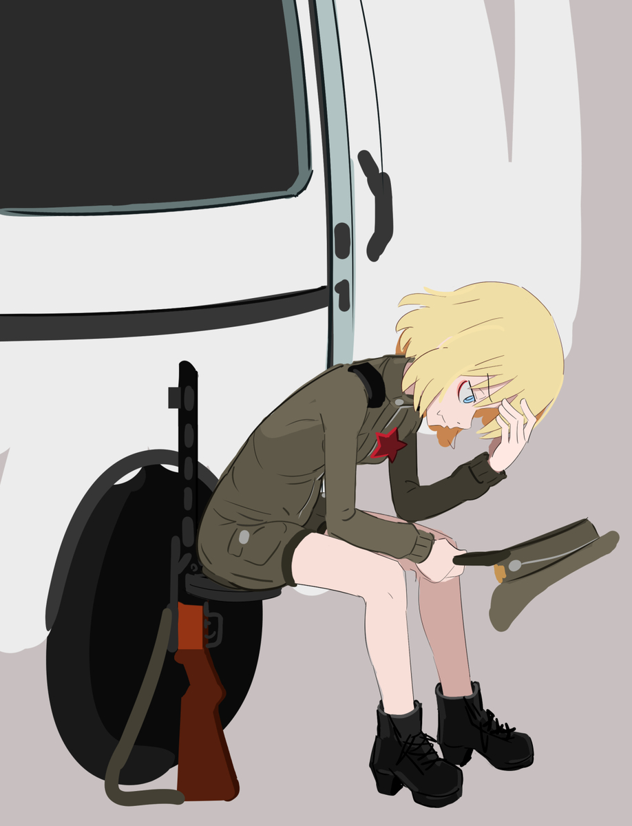 This is a pixiv picture whose title is katyusha sit doodle.