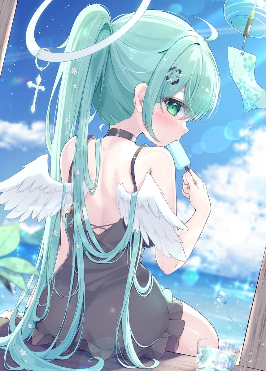 This is a pixiv picture whose title is 「今年も暑いですね…」.