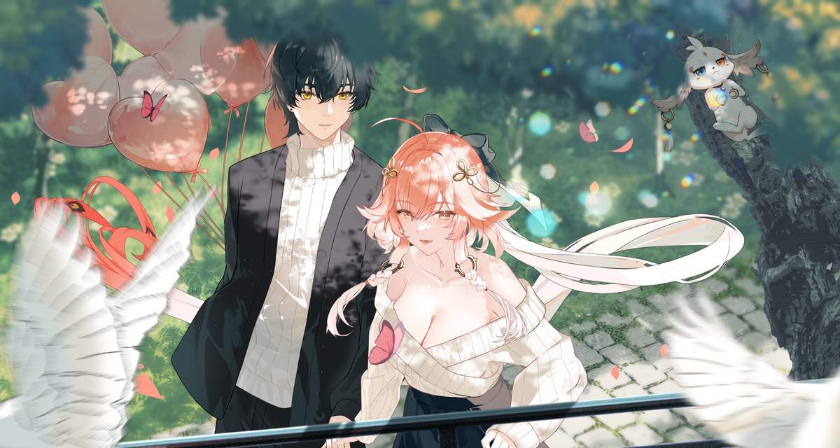 This is a pixiv picture whose title is 稿件解禁:长离和漂泊者٩( 'ω' )و.