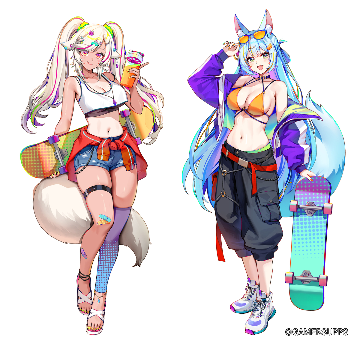 This is a pixiv picture whose title is Skater girls.