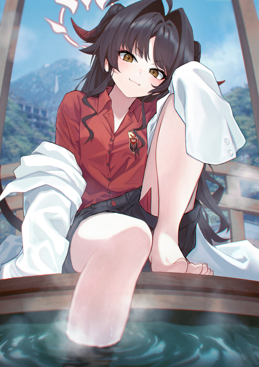 This is a pixiv picture whose title is 足湯カスミ.