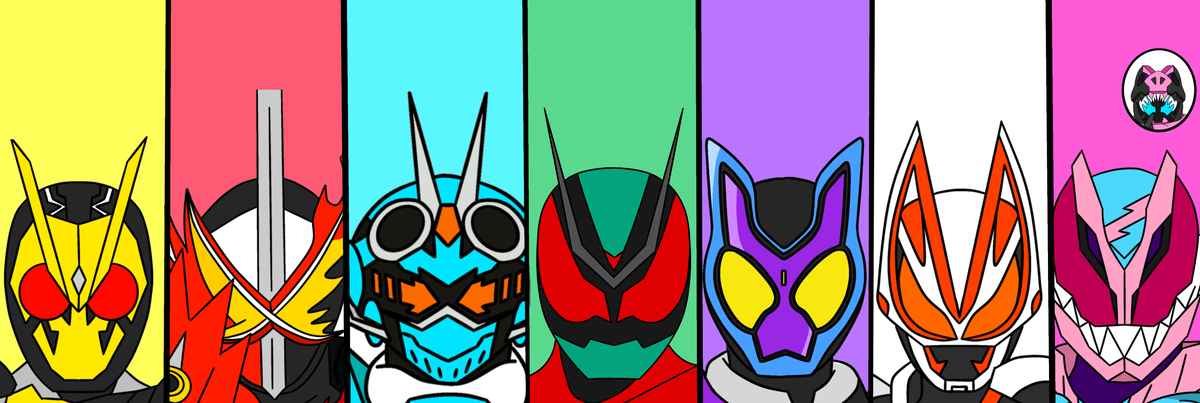 This is a pixiv picture whose title is カラフルになっていく令和ライダー.
