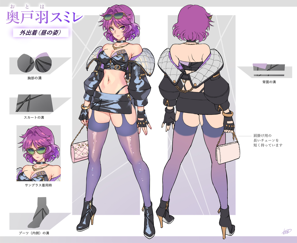 This is a pixiv picture whose title is 奥戸羽スミレ 衣装デザイン.