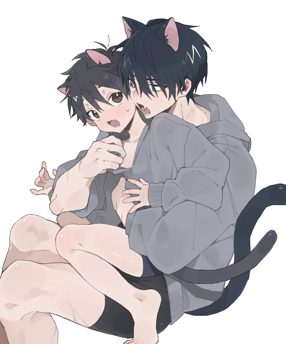 This is a pixiv picture whose title is ねこみみおにしょた.