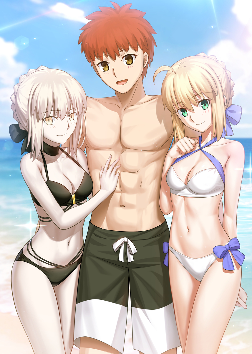 This is a pixiv picture whose title is 🖤🥰💙.
