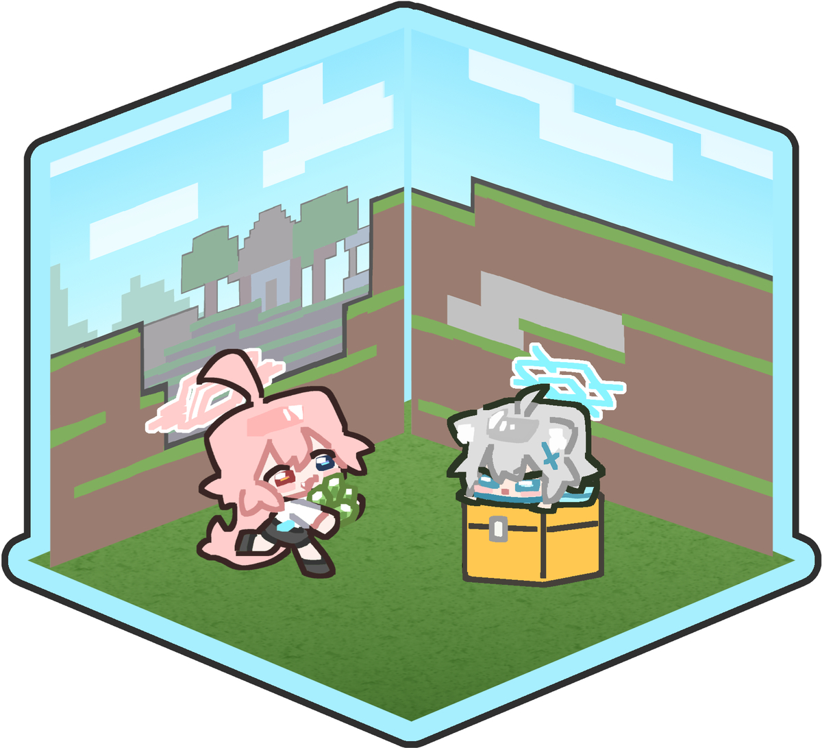 This is a pixiv picture whose title is 상자위의 고양이.