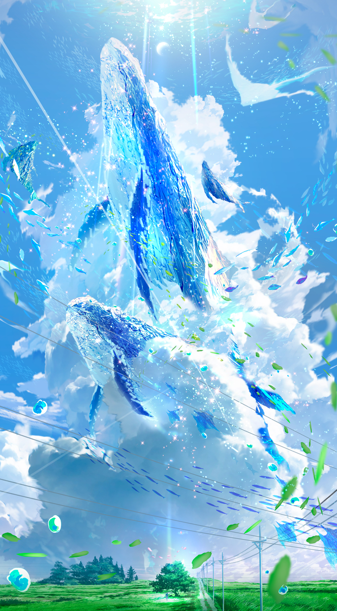 This is a pixiv picture whose title is 夏空がサイダーのように弾ける.