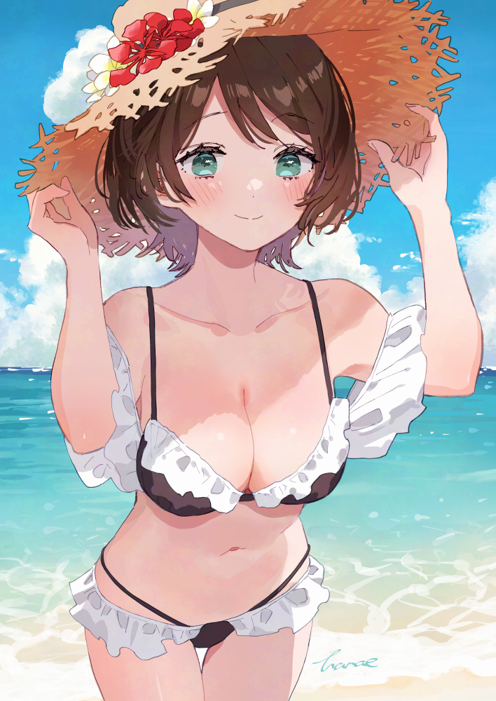 This is a pixiv picture whose title is みひろちゃんと海に来ました.