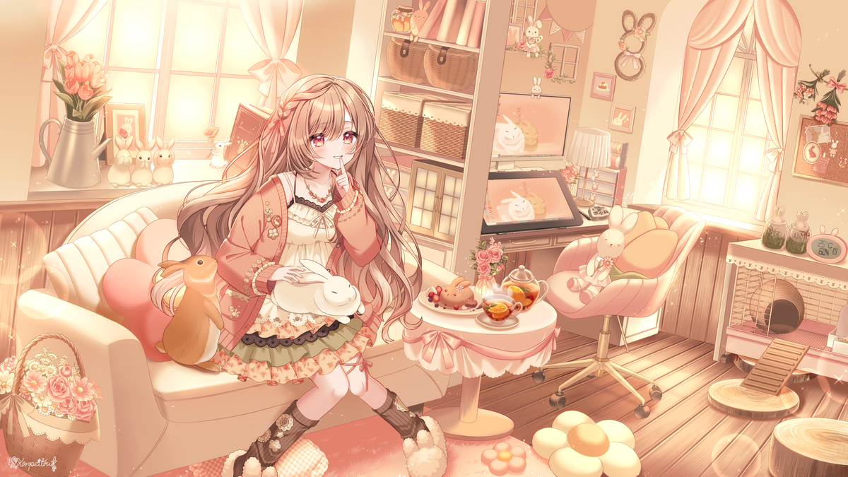 This is a pixiv picture whose title is うさぎと一緒🐇.
