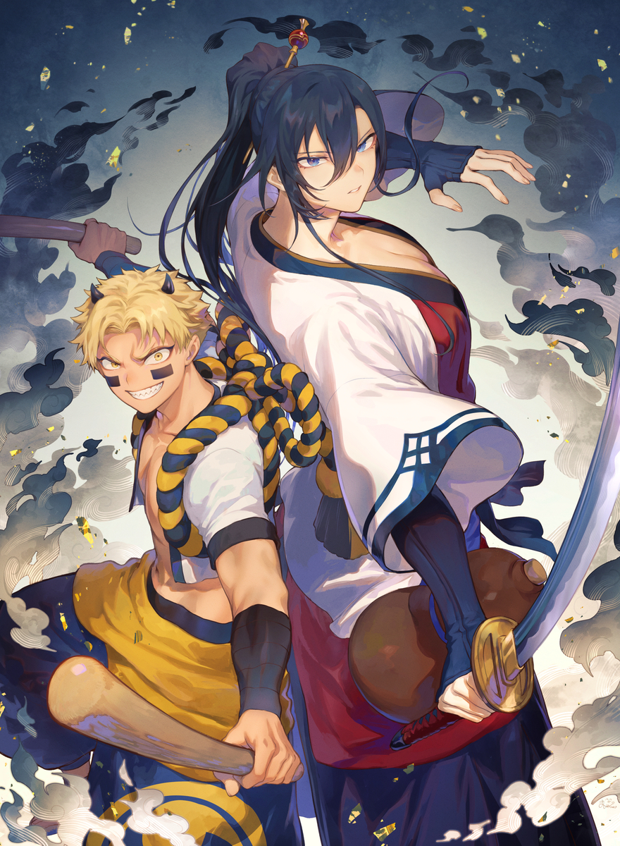 This is a pixiv picture whose title is 神楽と雷人.