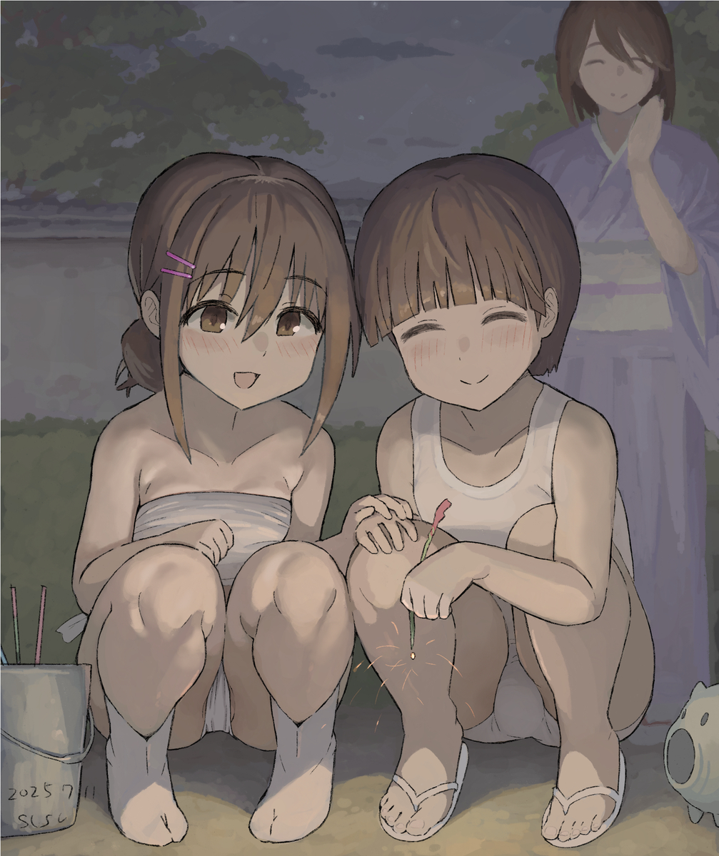 This is a pixiv picture whose title is 花火をする跡取り娘.