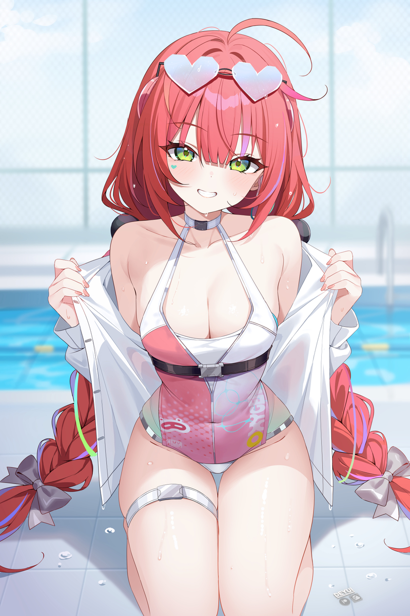 This is a pixiv picture whose title is 水着柚葉とプールデート ❤️.