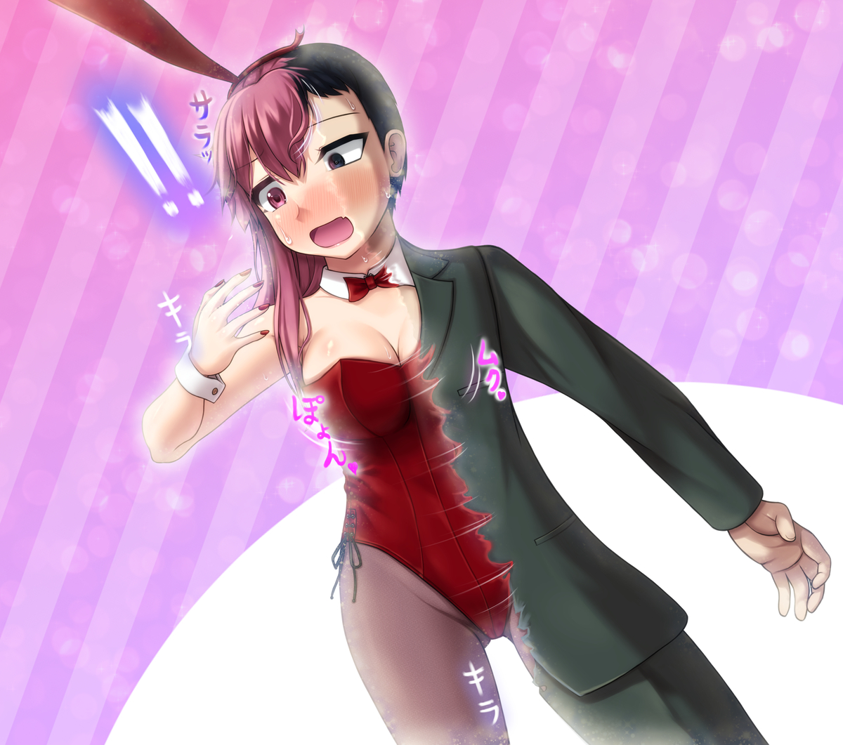 This is a pixiv picture whose title is サラリーマンは光とともにバニーガールに変えられる.