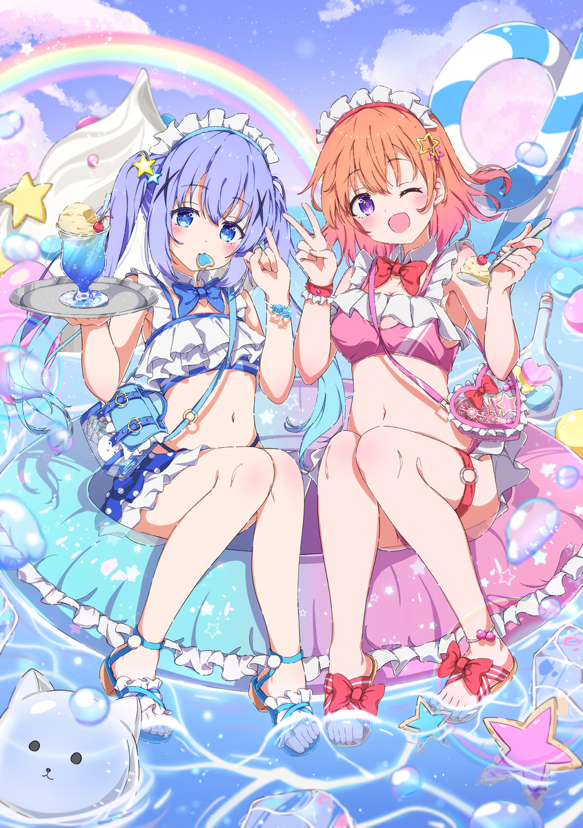 This is a pixiv picture whose title is ゆめかわスイーツ水着ココア&チノ.