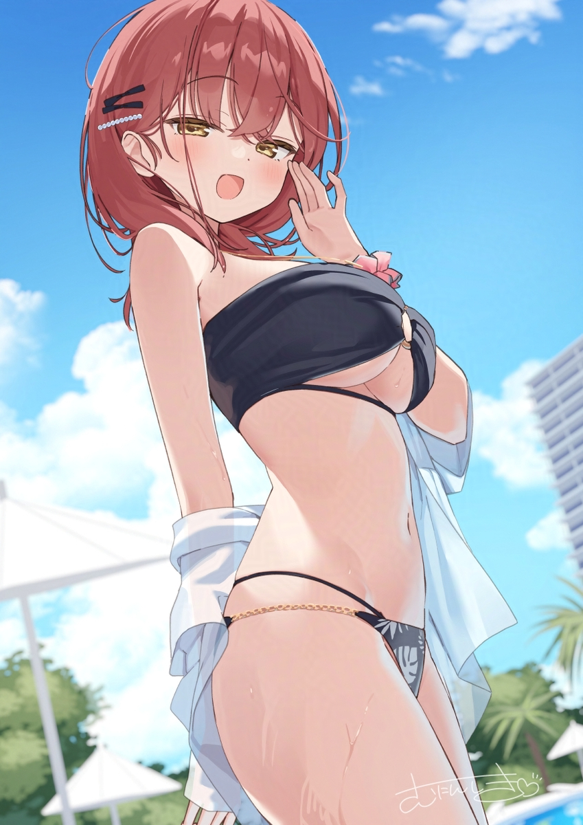 This is a pixiv picture whose title is 「見てるのバレバレですよ、せんぱい♡」.