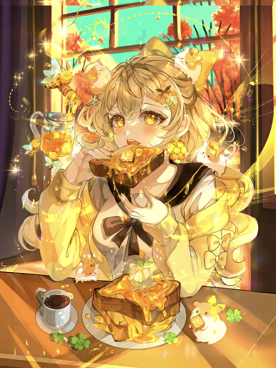 This is a pixiv picture whose title is 【ハニートースト🍯×ハムスター🐹✨️】.