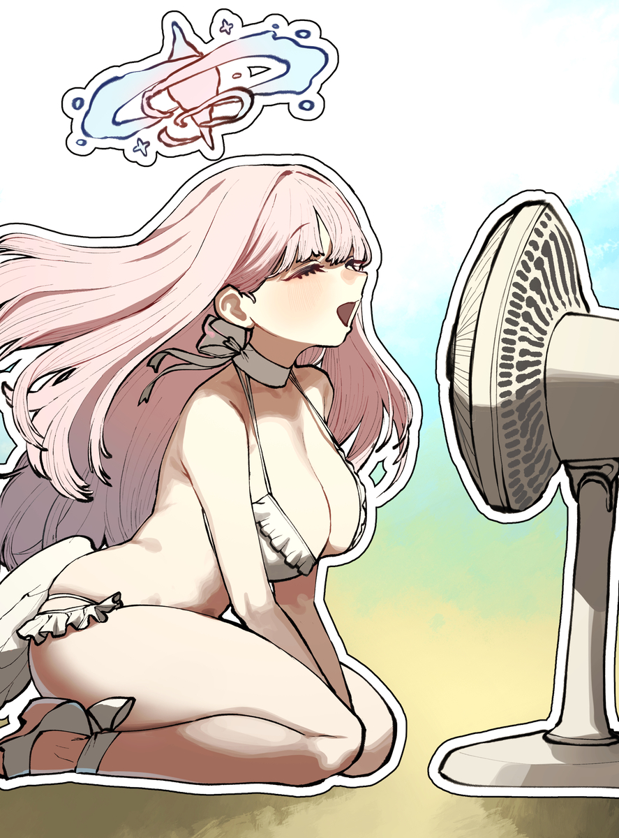 This is a pixiv picture whose title is 선풍기 쐬는 미카.