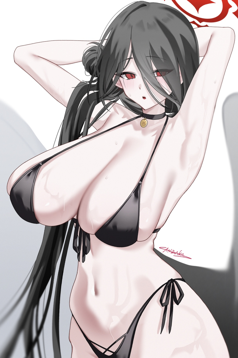 This is a pixiv picture whose title is 羽川ハスミ(水着).