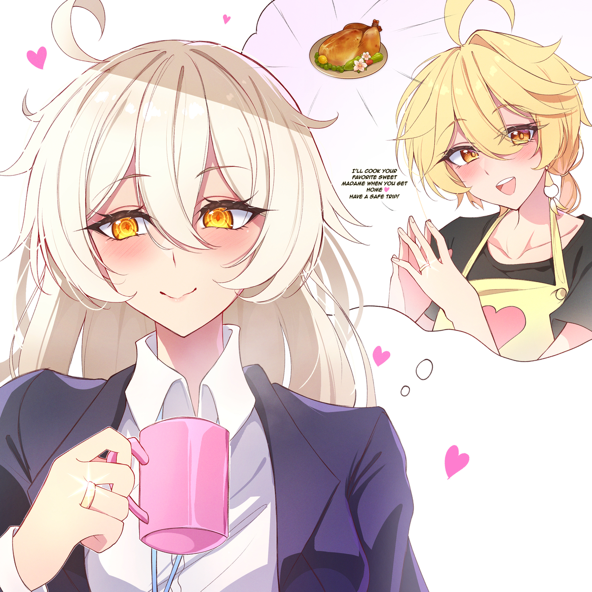 This is a pixiv picture whose title is Thinking about him at work.