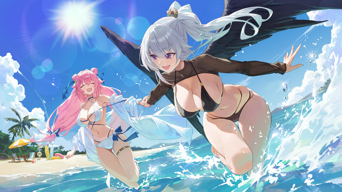 This is a pixiv picture whose title is 海辺のアモンと星嵐.