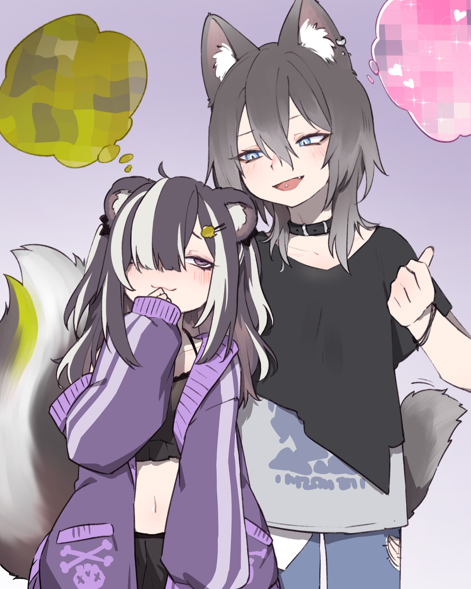 This is a pixiv picture whose title is 🦨 x 🐺.
