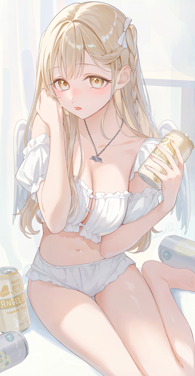 This is a pixiv picture whose title is 酒カス天使ちゃん.
