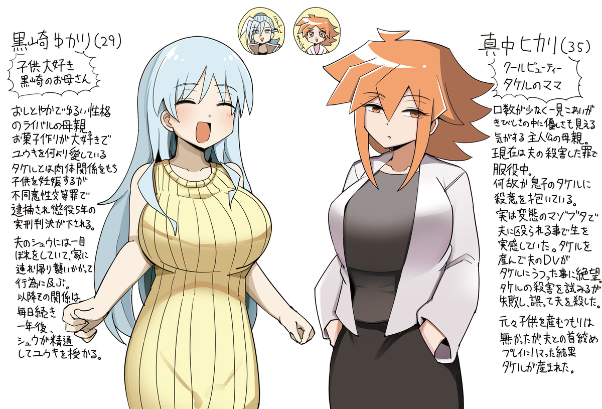 This is a pixiv picture whose title is ホビーアニメのライバルの母と主人公の母のプロフィール.