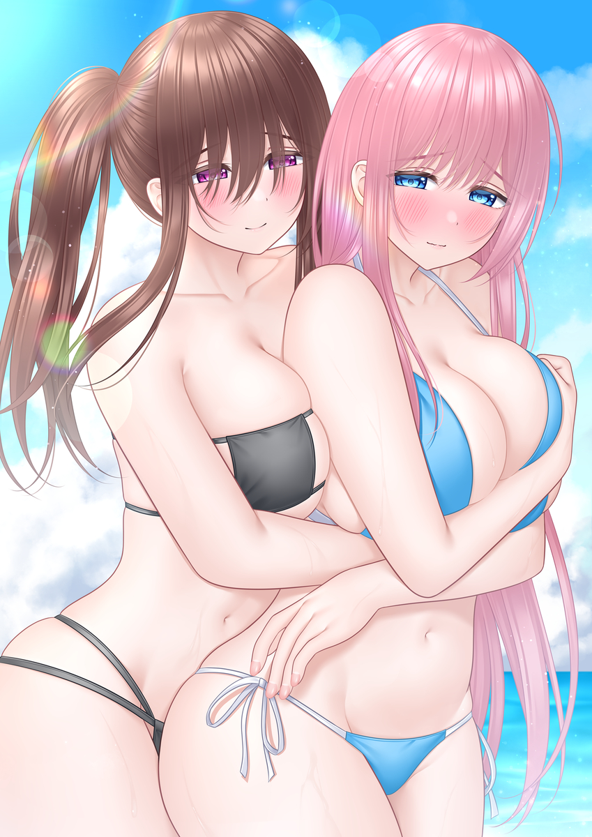 This is a pixiv picture whose title is 先輩と後輩ちゃん「夏休み」.