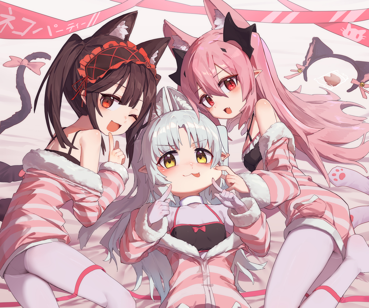 This is a pixiv picture whose title is 猫耳派对.