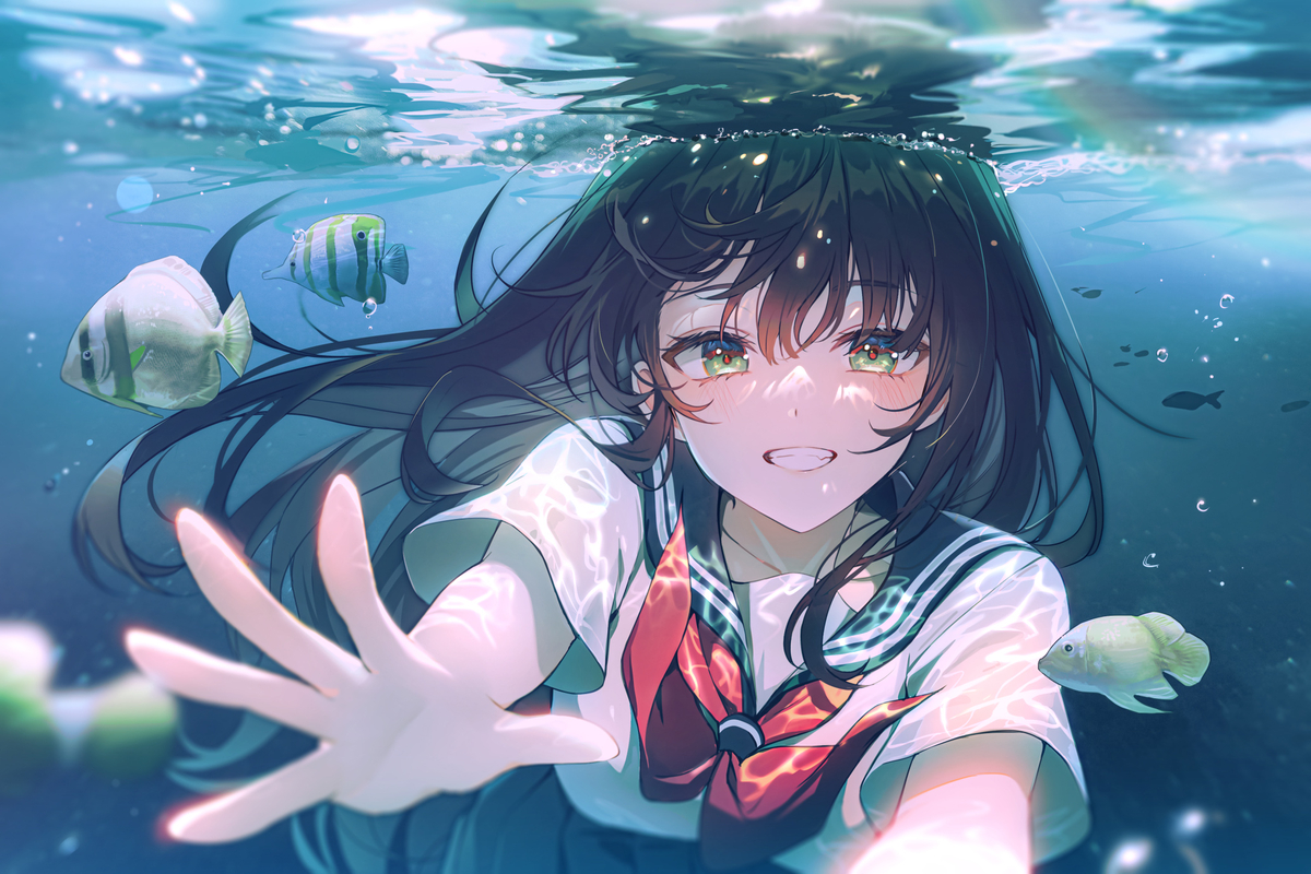 This is a pixiv picture whose title is 水中.