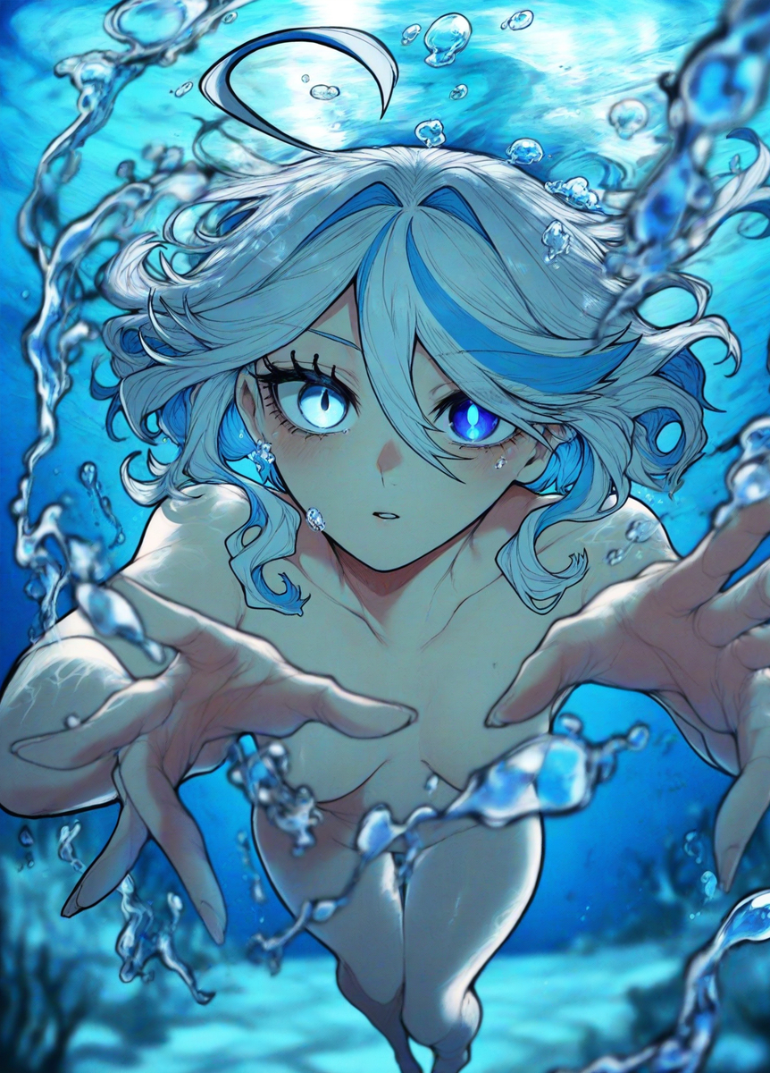 This is a pixiv picture whose title is Furina フリーナ underwater 🤍💙.