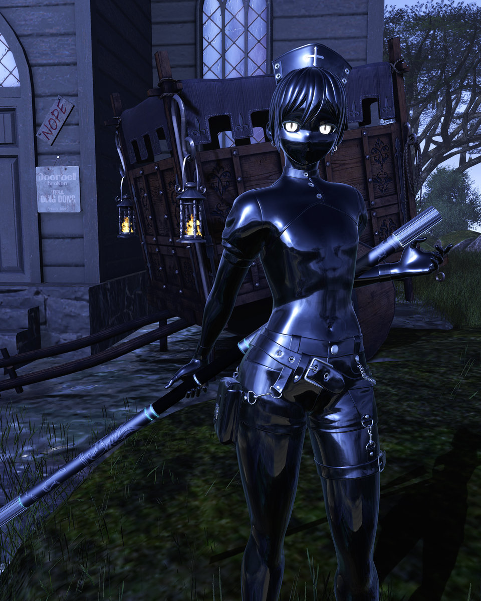 This is a pixiv picture whose title is Latex Femboy Monk.