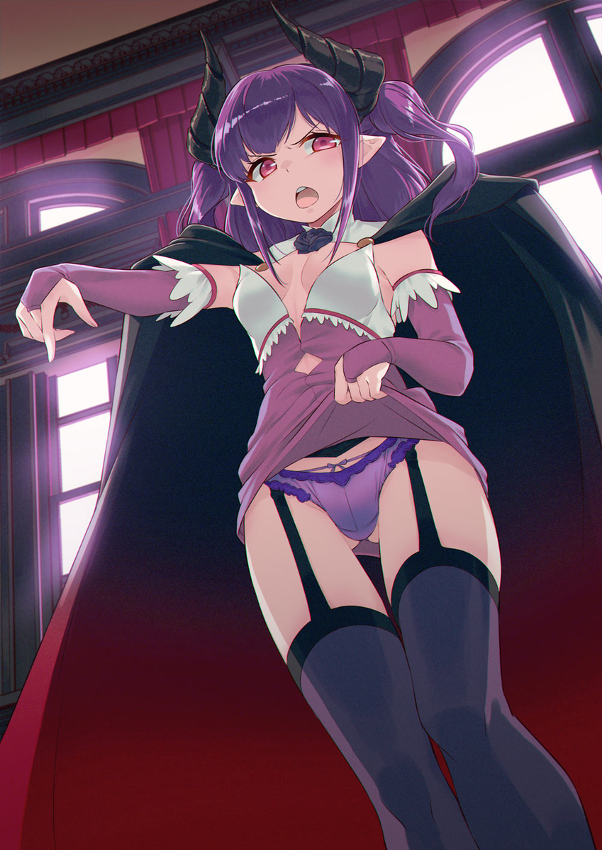 This is a pixiv picture whose title is ロリ魔王に嫌な顔されながらおパンツ見せてもらいたい.
