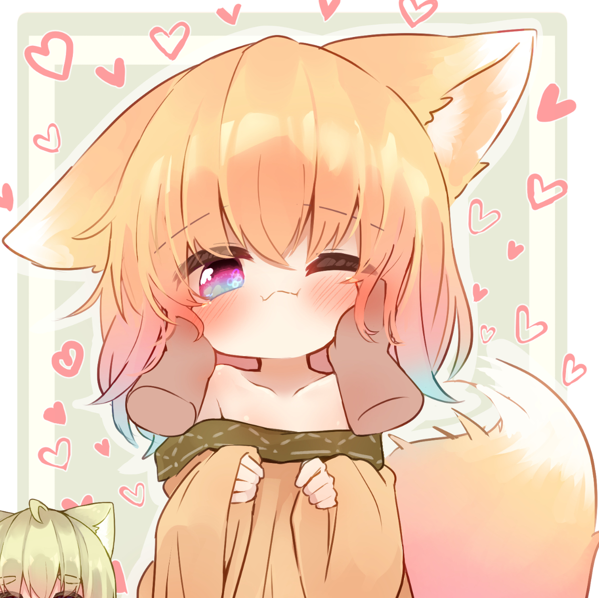This is a pixiv picture whose title is ほっぺもみもみおあげちゃん.