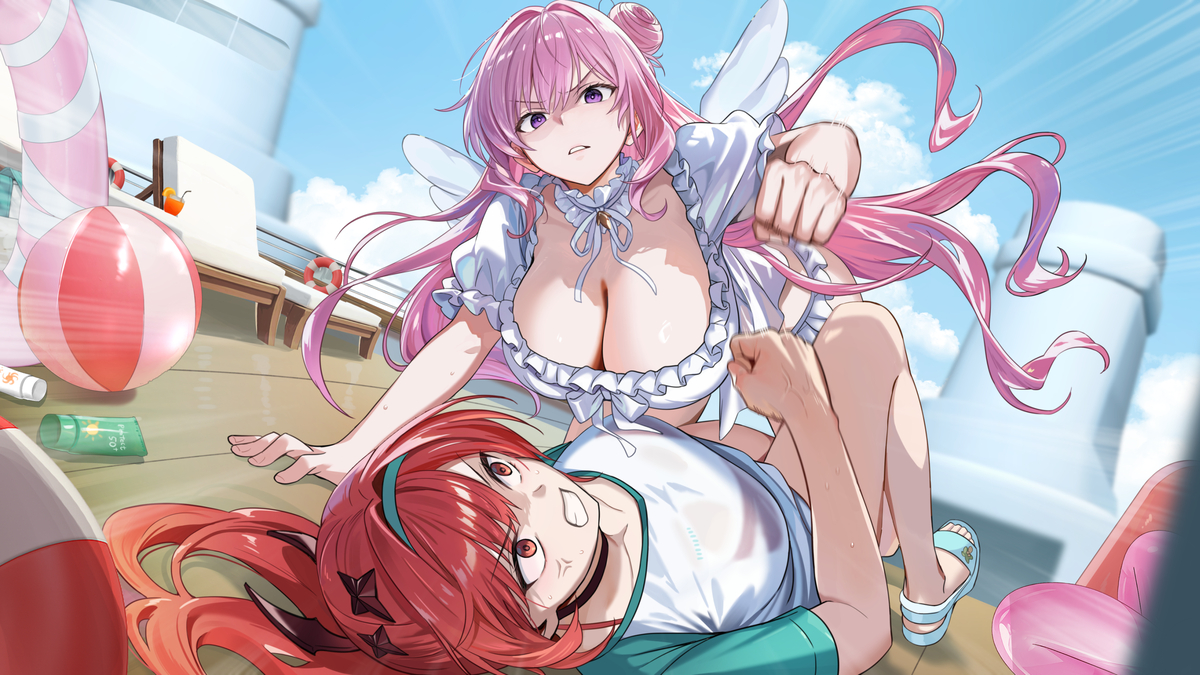 This is a pixiv picture whose title is 水着バトル.