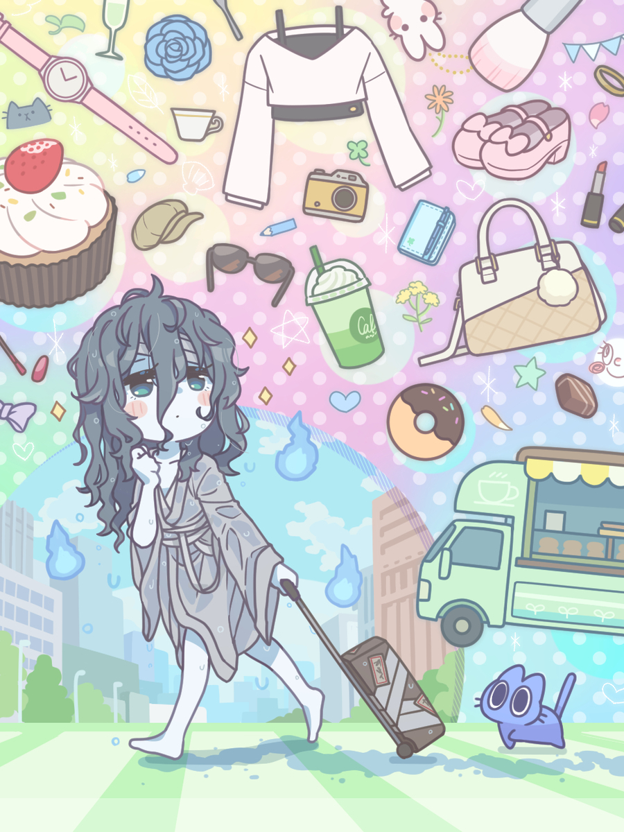 This is a pixiv picture whose title is のんびりイラスト「乙女なオバケの都会デビュー」.