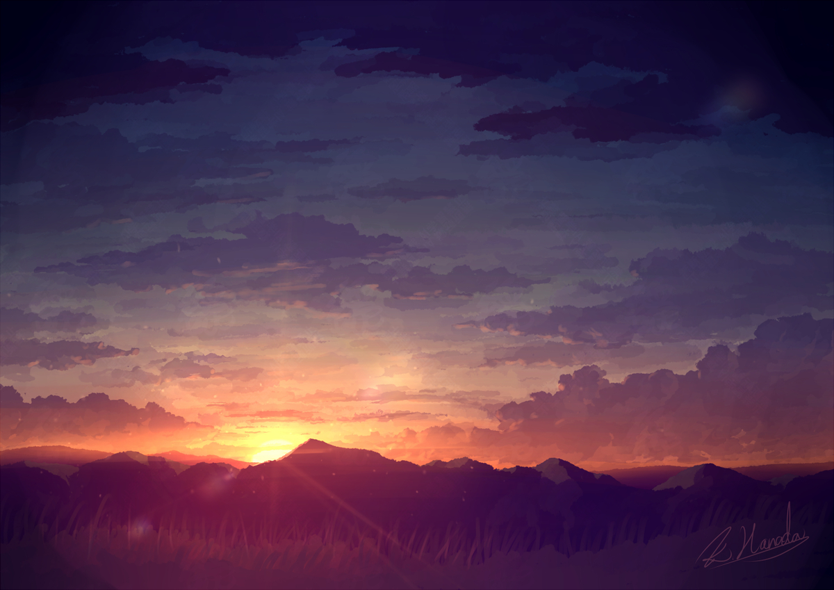This is a pixiv picture whose title is 朝焼けとノイズ　-2025ver-.