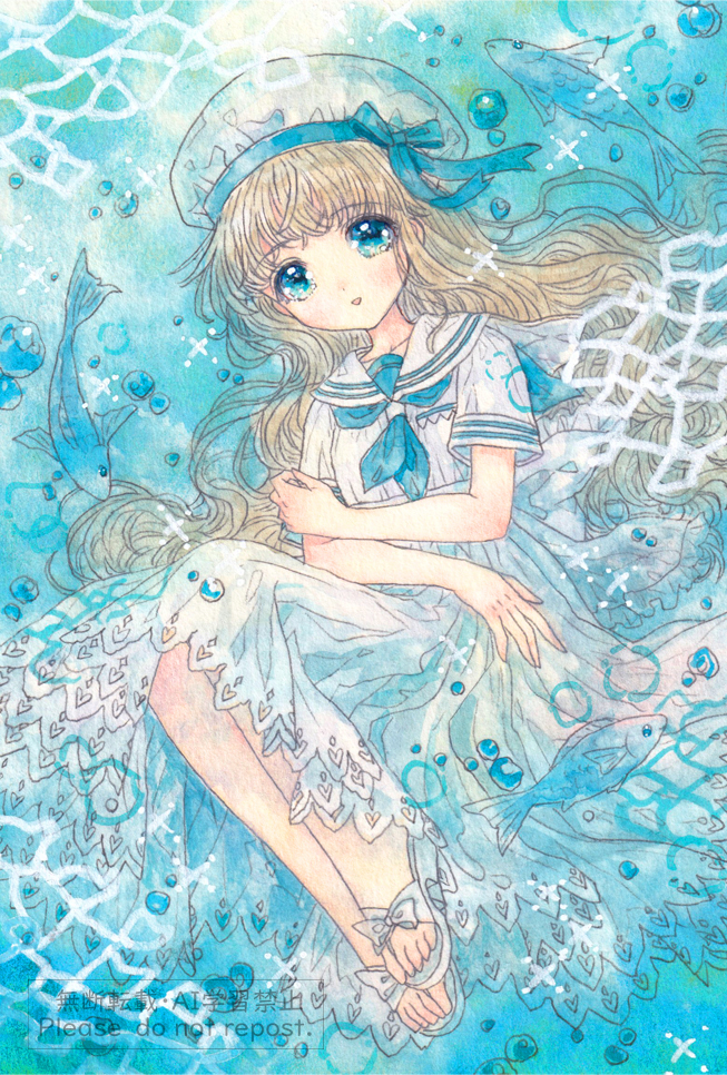 This is a pixiv picture whose title is きらめく海と少女.