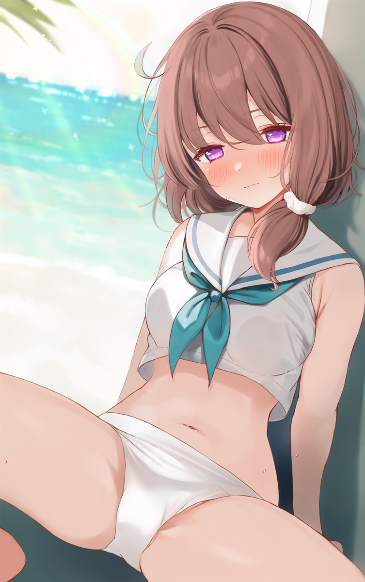This is a pixiv picture whose title is 暑い砂浜で.