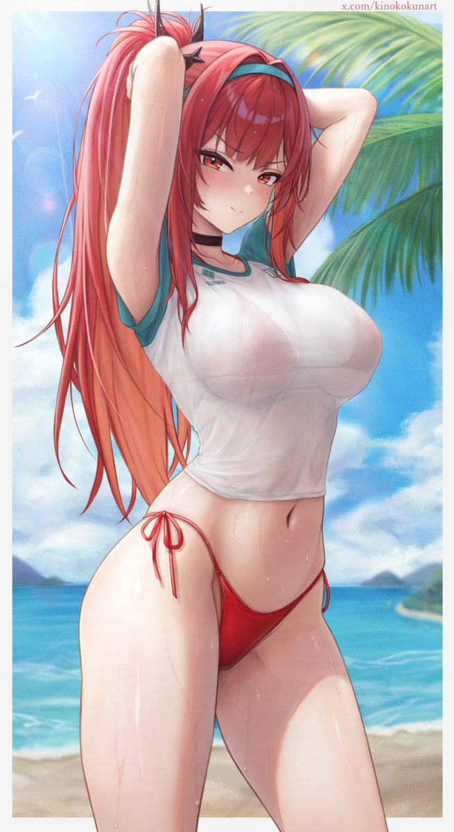 This is a pixiv picture whose title is ラピ:レッドフード (水着).