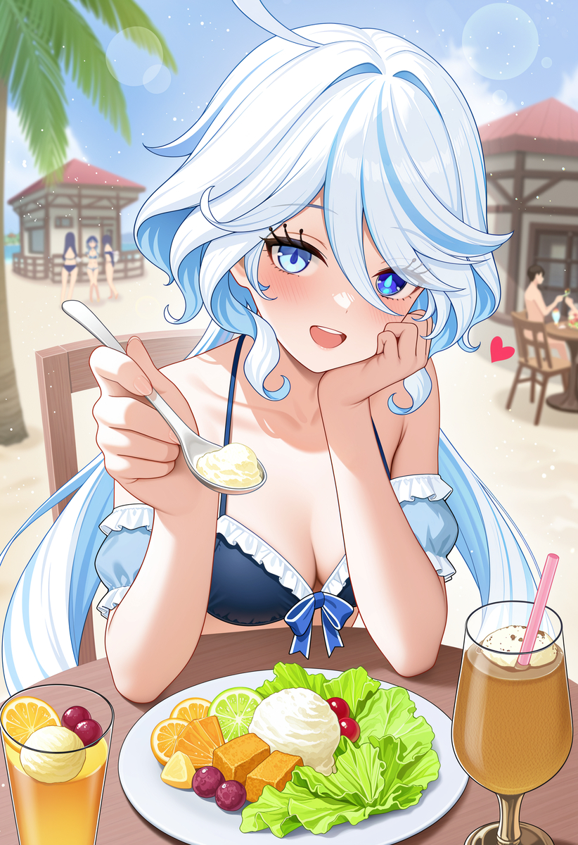 This is a pixiv picture whose title is 芙宁娜 海边约会.